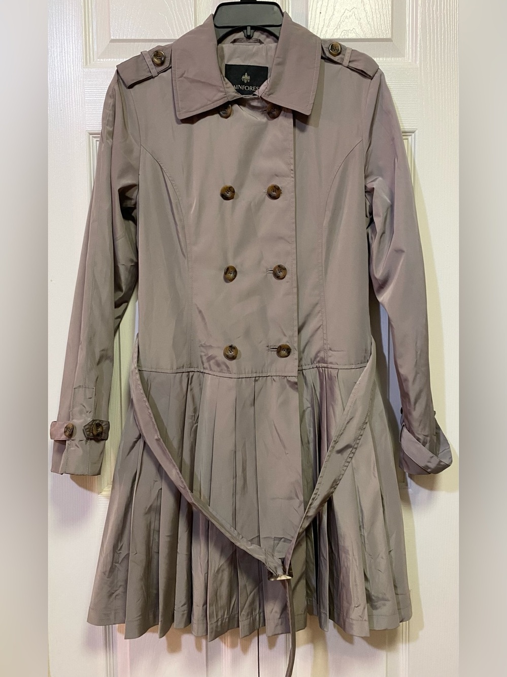 RAINFOREST Pleated Double-Breasted Trench Coat - Taupe (Sz M) Ptp 20”-21” R$200